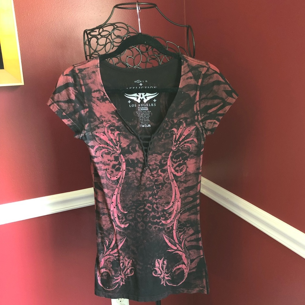 Affliction size small red and black shirt